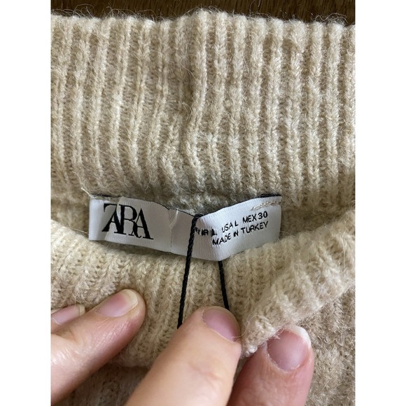 Zara Women's Cable Knit Sweater Wide Leg Pants Cream Size L New With Tags Soft - Picture 10 of 12